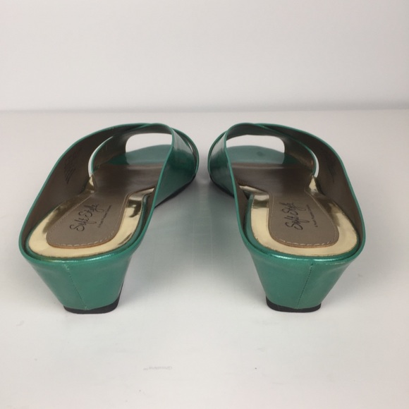 Hush Puppies dk. Aqua patent. open toe wedge 10 - Picture 3 of 7